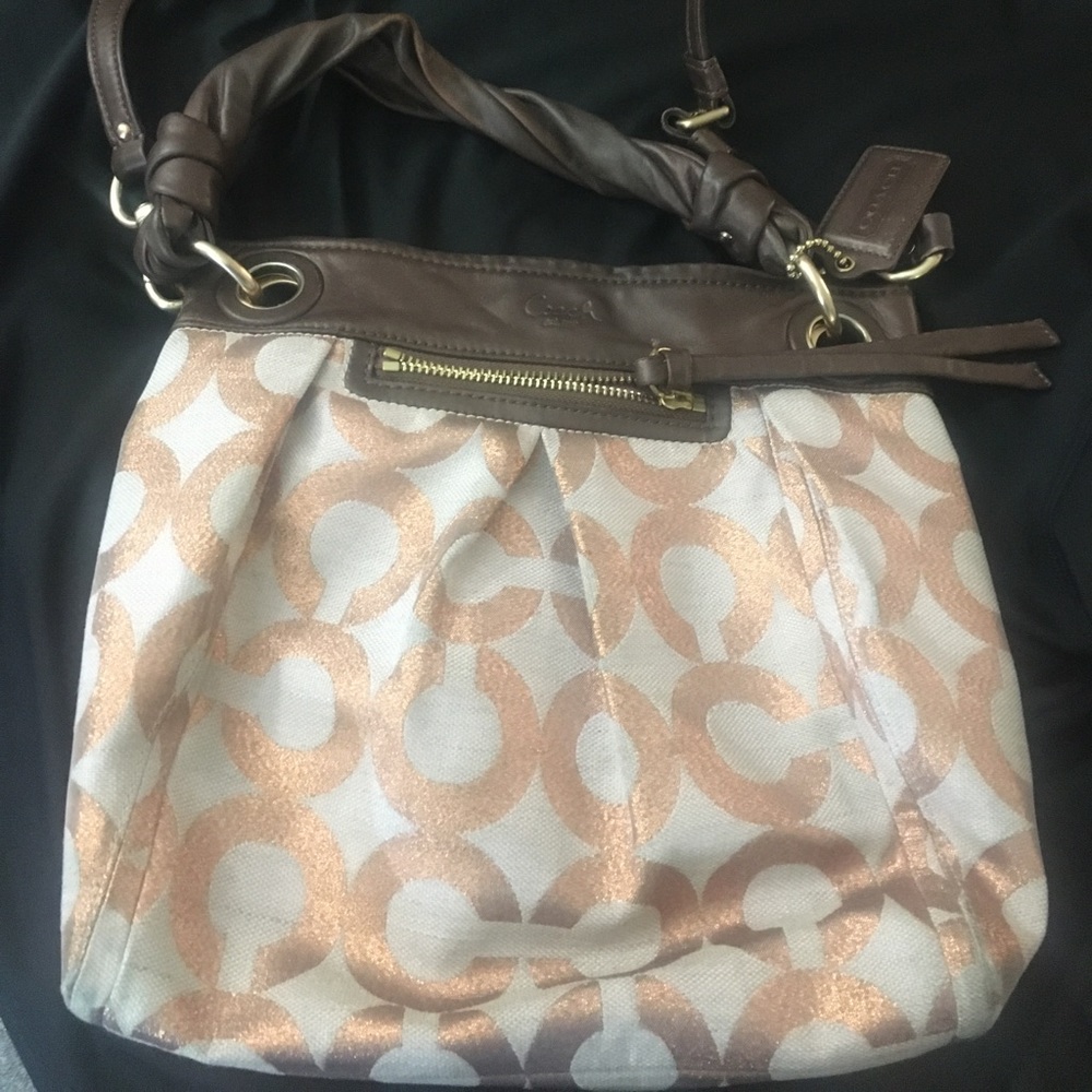 Coach Rose Gold/brown leather cross body bag